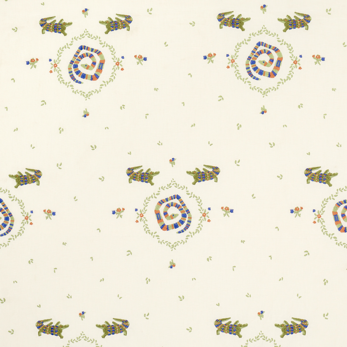 REPTILIA EMBROIDERY – BRIGHT MULTI ON IVORY