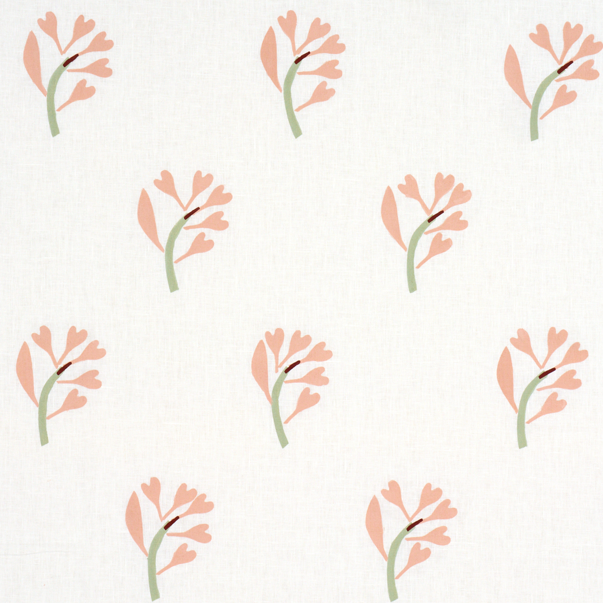GINKGO HAND BLOCK PRINT – PINK AND SAGE ON WHITE