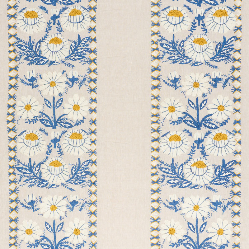 MARGUERITE EMBROIDERY – BLUE & OCHRE